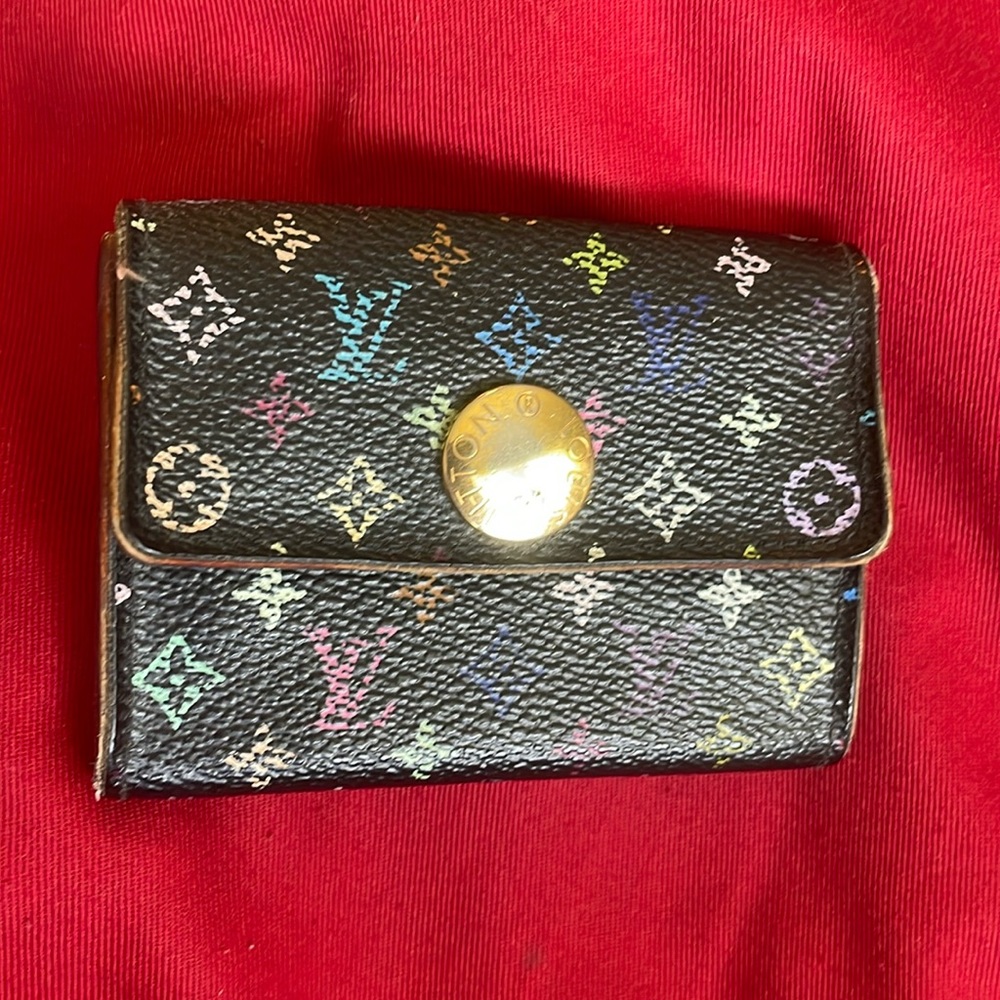 Auth Louis Vuitton Monogram Multicolor Porte Monnaie Cozy Coin Purse Black 2283H